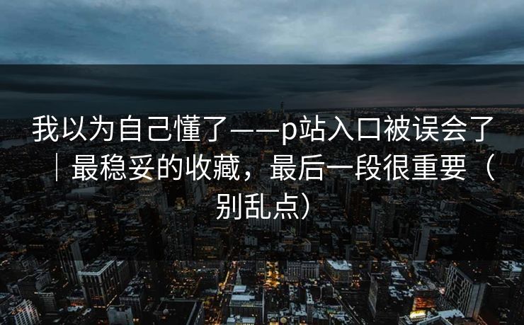 我以为自己懂了——p站入口被误会了｜最稳妥的收藏，最后一段很重要（别乱点）